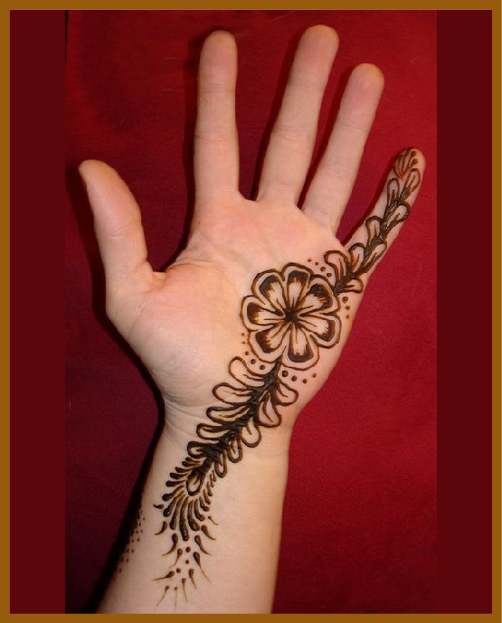 Singal Curved Leaf In Minimal Front Hand Mehndi Design